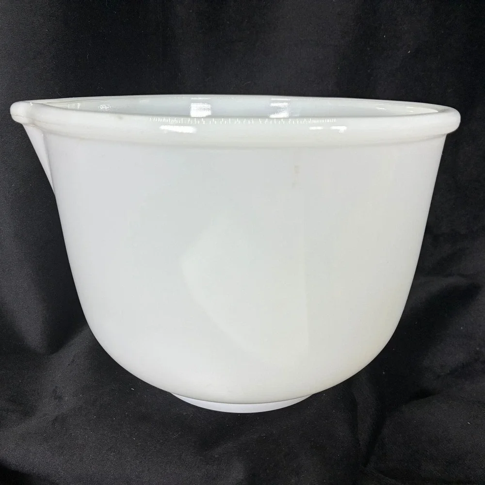 Vintage Glasbake for Sunbeam Milk Glass Mixing Bowl White Spout Made in USA 7in